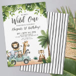 Wild One Jungle Safari 1st Birthday Party Invitation<br><div class="desc">Jungle Animals Safari Wild One 1st Birthday Party Invitation. A fun and adorable take on the classic "Wild ONE" first birthday theme, perfect for your little adventurer’s special day. This playful design features a lively group of jungle and safari animals, including a friendly lion, tiger, giraffe, zebra, and a mischievous...</div>