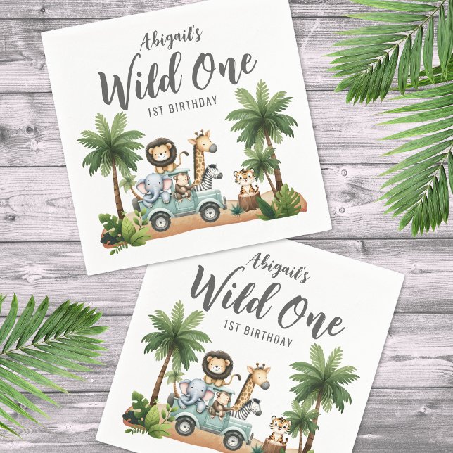 Wild One Jungle Safari 1st Birthday Party Napkin (Wild One Jungle Safari 1st Birthday Party Napkins )