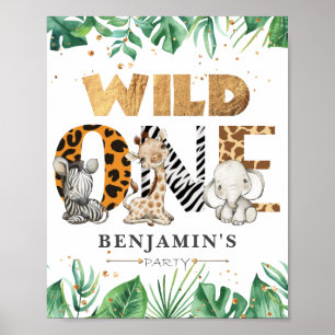 Wild One Jungle Safari 1st Birthday Party Poster