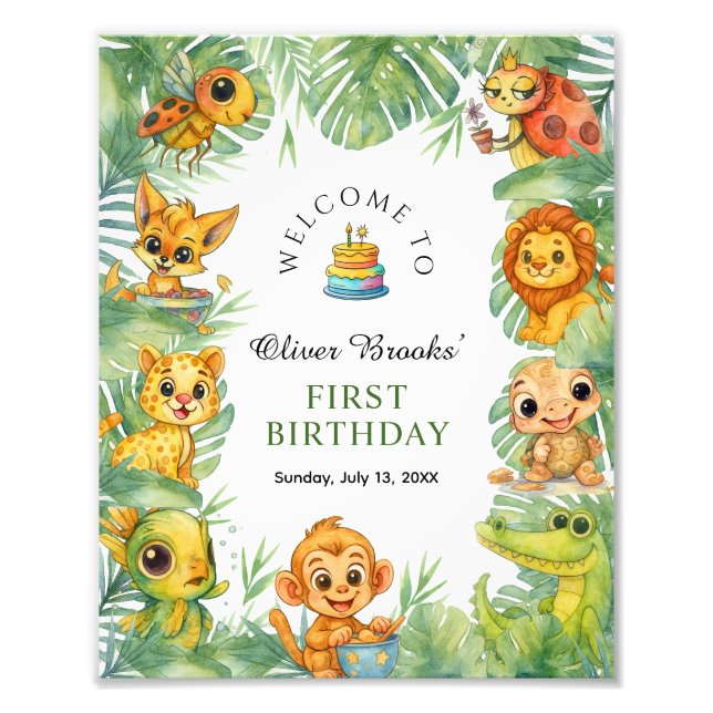Wild One Jungle Safari 1st Birthday Party Sign (Front)