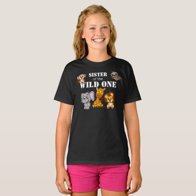 Wild One Jungle Safari 1st Birthday Sister T-Shirt (Front Full)