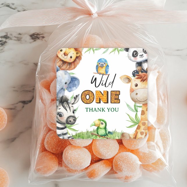 Wild One Jungle Safari 1st birthday Thank You  Square Sticker (Creator Uploaded)