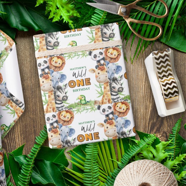 Wild One Jungle Safari 1st birthday  Wrapping Paper (Creator Uploaded)