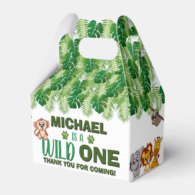 Wild One Jungle Safari Animal Birthday Thank You Favour Box (Front Side)