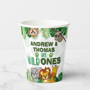 Wild One Jungle Safari Animal Twins First Birthday Paper Cups