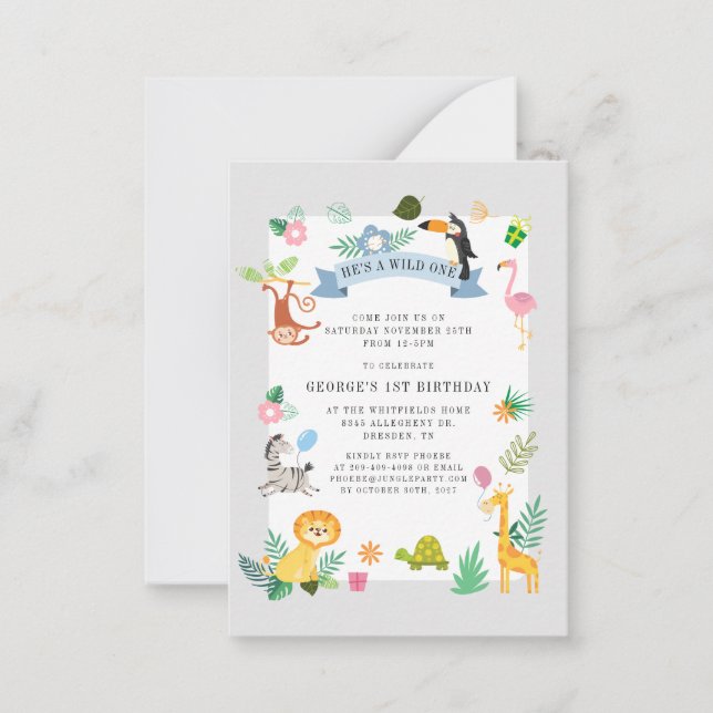 Wild One Jungle Safari Animals 1st Birthday Card (Front)