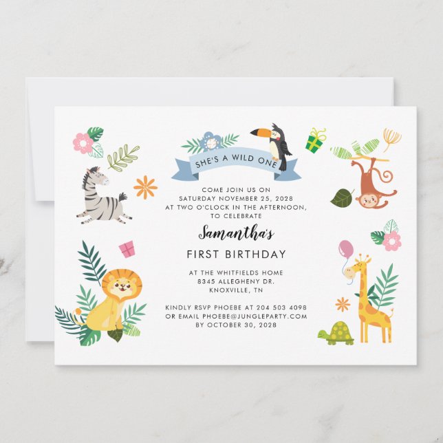 Wild One Jungle Safari Animals 1st Birthday Card (Front)