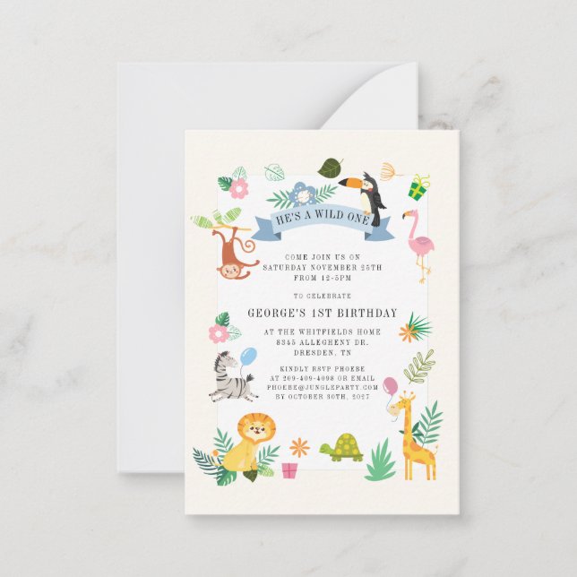 Wild One Jungle Safari Animals 1st Birthday Card (Front)