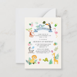 Wild One Jungle Safari Animals 1st Birthday Card