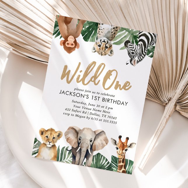 Wild One Jungle Safari Animals 1st Birthday Invitation (Creator Uploaded)