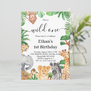 Wild One Jungle Safari Animals 1st Birthday Party Invitation