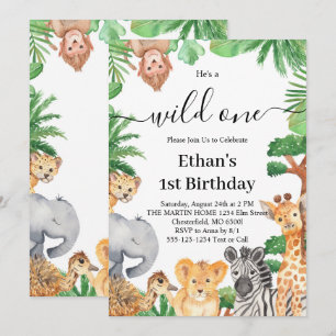 Wild One Jungle Safari Animals 1st Birthday Party  Invitation