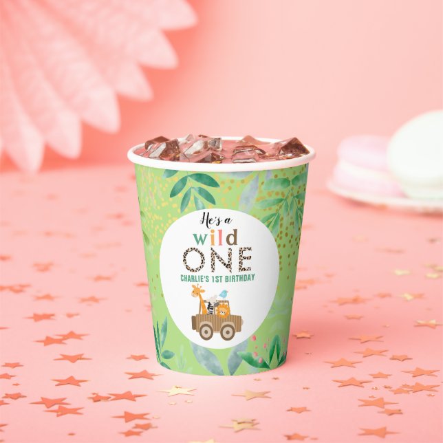 Wild One Jungle Safari Animals 1st Birthday Party Paper Cups (Insitu)