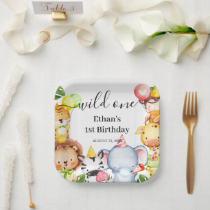 Wild One Jungle Safari Animals 1st Birthday Party Paper Plate