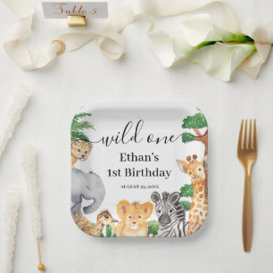 Wild One Jungle Safari Animals 1st Birthday Party Paper Plate