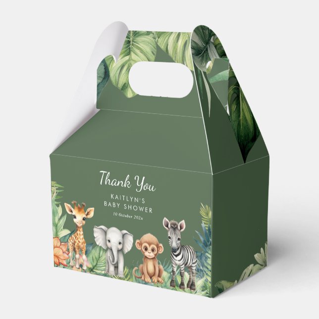 Wild One Jungle Safari Animals Baby Shower Favour Box (Front Side)