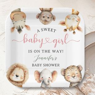 Wild One Jungle Safari Animals Baby Shower Girl Paper Plate