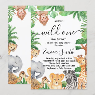 Wild One Jungle Safari Animals Baby Shower Invitation