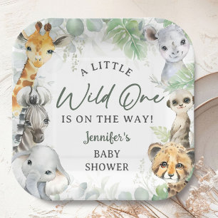 Wild One Jungle Safari Animals Baby Shower Paper Plate