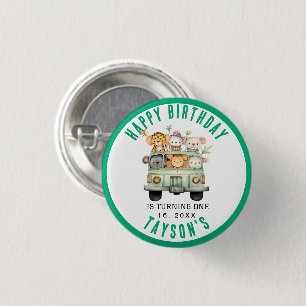 Wild One Jungle Safari Animals Boy 1st Birthday 3 Cm Round Badge