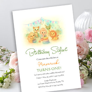 Wild One Jungle Safari Animals Boy 1st Birthday Invitation