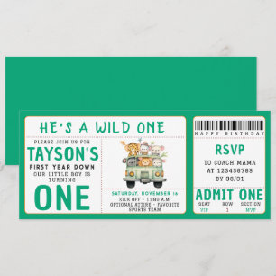 Wild One Jungle Safari Animals Boy 1st Birthday Invitation