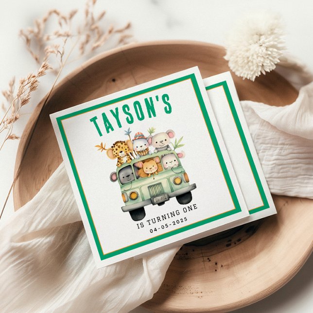 Wild One Jungle Safari Animals Boy 1st Birthday Napkin (Creator Uploaded)