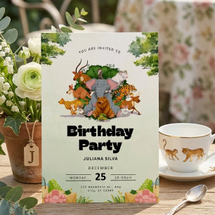 Wild One Jungle Safari Animals Kids Birthday  Invitation
