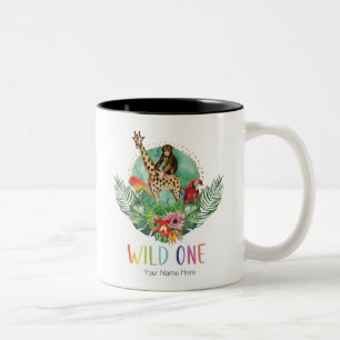 Wild One Jungle Safari Animals Modern Watercolor Two-Tone Coffee Mug