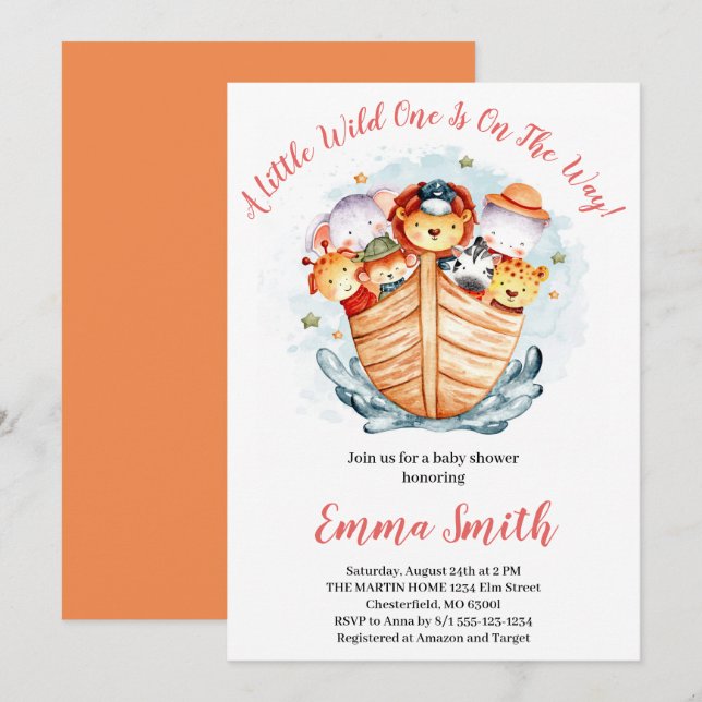 Wild One Jungle Safari Animals Ship Baby Shower In Invitation (Front/Back)