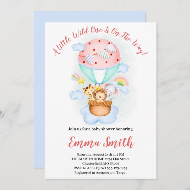 Wild One Jungle Safari Animals Ship Baby Shower In Invitation (Front/Back)