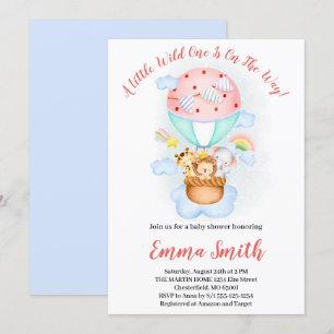 Wild One Jungle Safari Animals Ship Baby Shower In Invitation