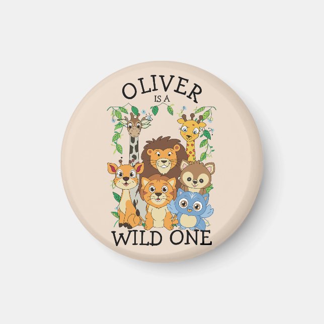 Wild One Jungle Safari Baby 1st Birthday Cute Baby Magnet (Front)