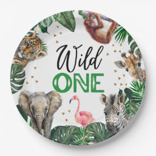 Wild One Jungle Safari Baby Boy 1st birthday Paper Plate
