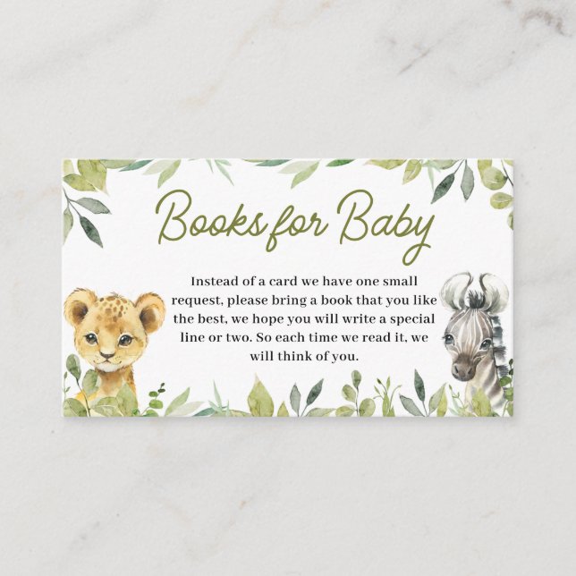 Wild One Jungle Safari Baby Shower Books for Baby Enclosure Card (Front)