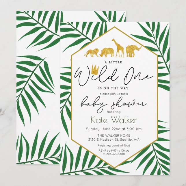 Wild One Jungle Safari Baby Shower Invitation (Front/Back)