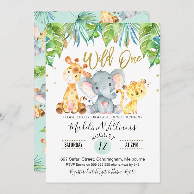 Wild One Jungle Safari Baby Shower invitation (Front/Back)