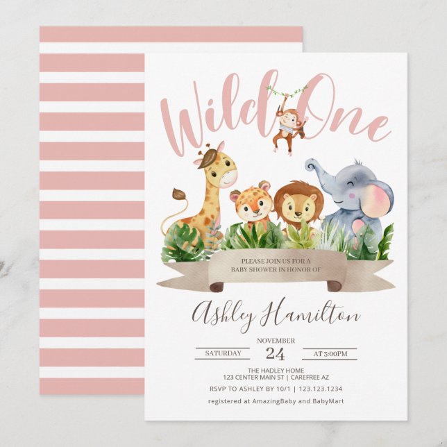 Wild One Jungle Safari Baby Shower Invitation (Front/Back)