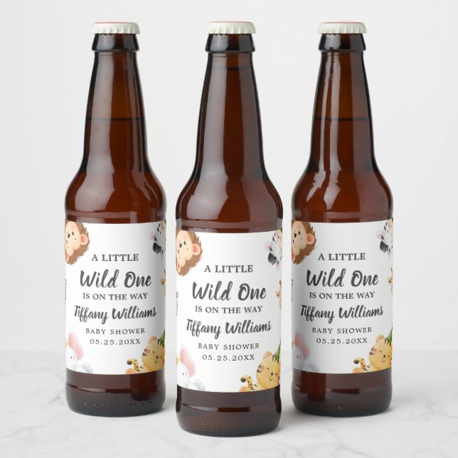 Wild One Jungle Safari Baby Shower Party Beer Bottle Label (Bottles)