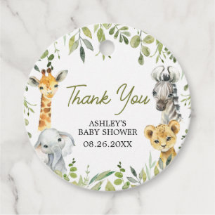 Wild One Jungle Safari Baby Shower Round Favour Tags