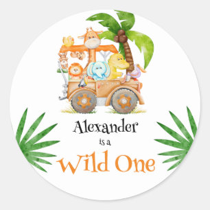 Wild One Jungle Safari Birthday Classic Round Sticker