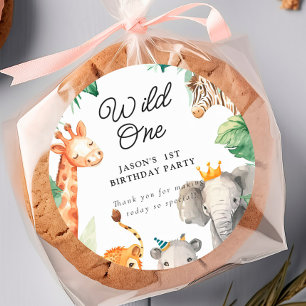 Wild One Jungle Safari Birthday Classic Round Sticker