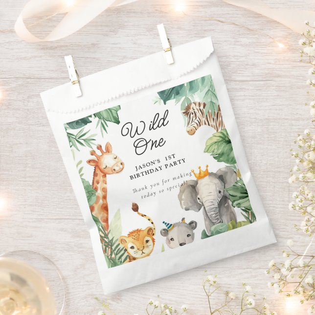 Wild One Jungle Safari Birthday Favour Bags (Clipped)
