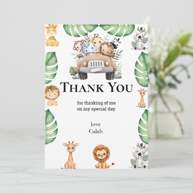 Wild One Jungle Safari Birthday for Boys Thank You Card (Standing Front)