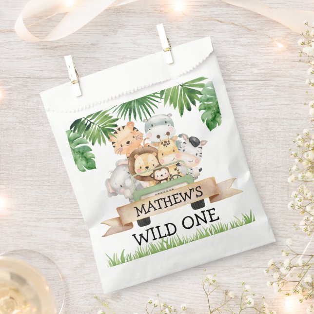 Wild One Jungle Safari Birthday Party Favour Bags (Clipped)
