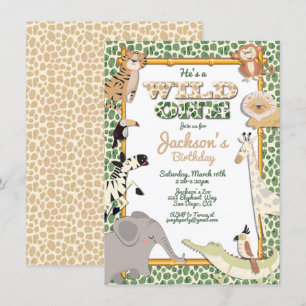 Wild One Jungle Safari Birthday Party Invitation