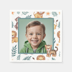 Wild One Jungle Safari Boy Birthday Custom Photo Napkin