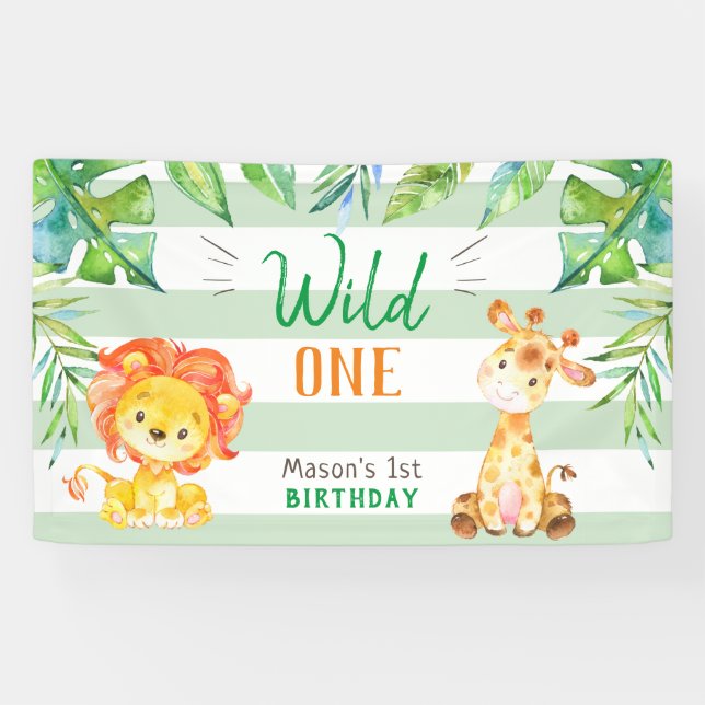 Wild One Jungle Safari Boys First Birthday Party B Banner (Horizontal)