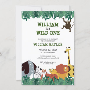 Wild One Jungle Safari First Birthday Invitation