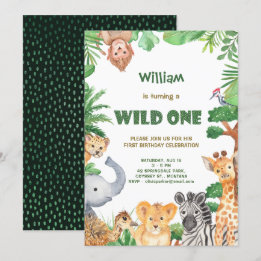 Wild One Jungle Safari First Birthday Invitation